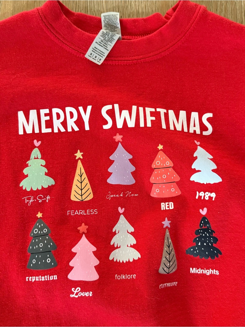 Girls Red 'Merry Swiftmas' Holiday Crewneck Sweatshirt, Youth Medium